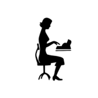 アイコン：モノクロで表現された女性のが机に向かう横姿